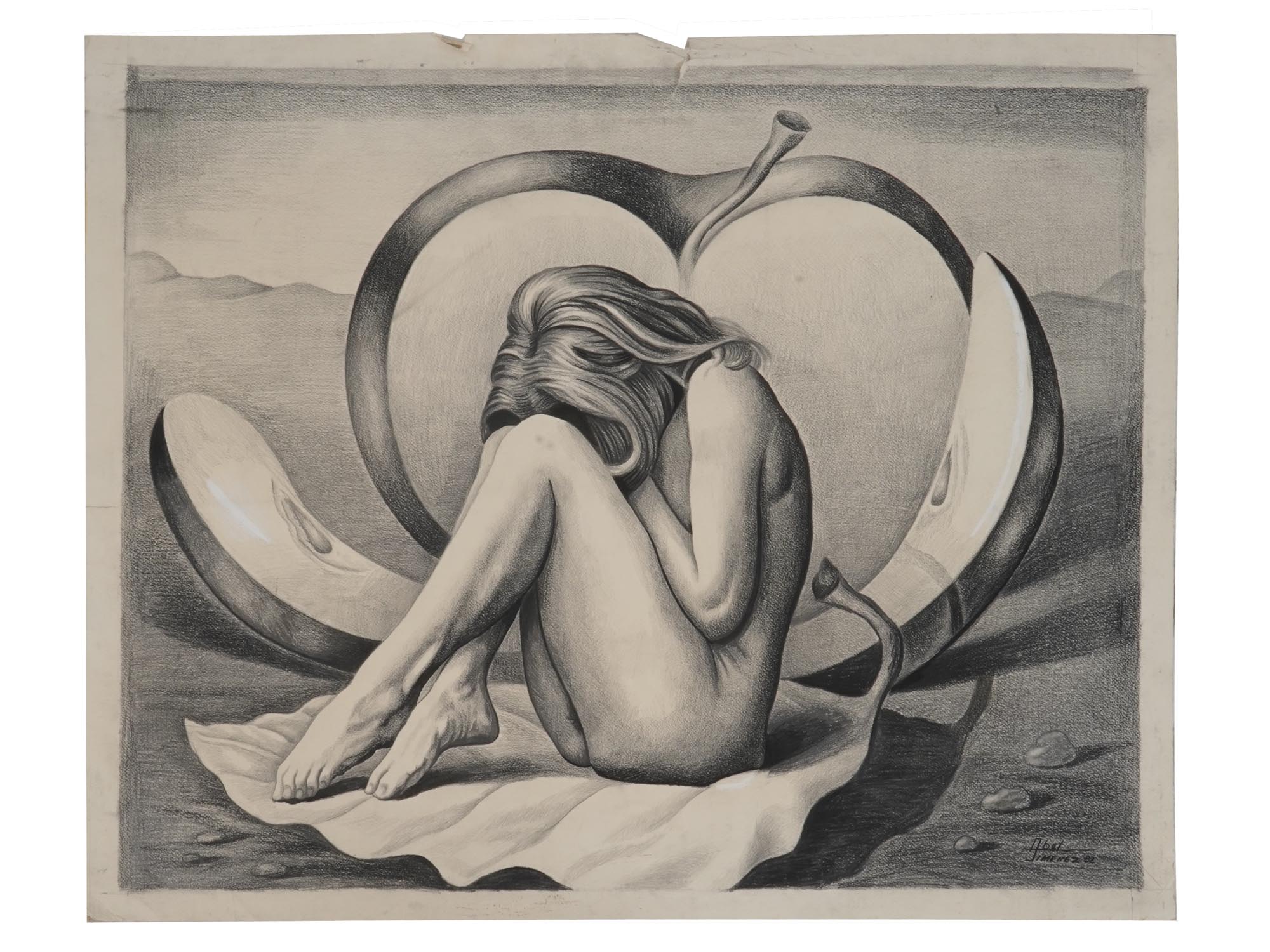 MEXICAN SURREAL GRAPHITE PAINTING BY ABEL JIMENEZ PIC-